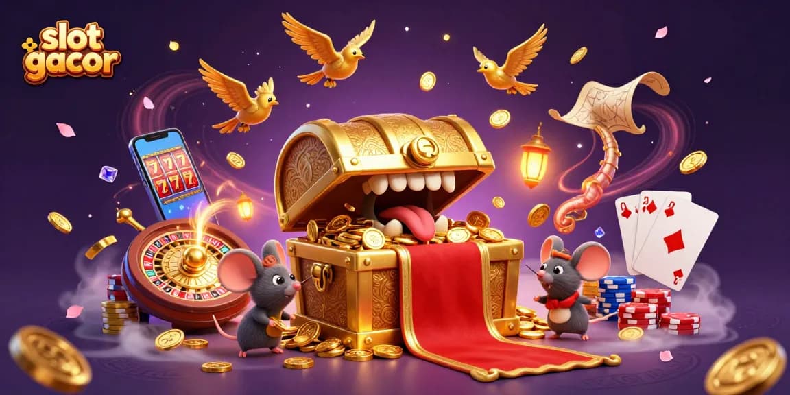 Experience thrilling slot gacor action with 3D cartoon elements and flying treasures in an engaging casino atmosphere.