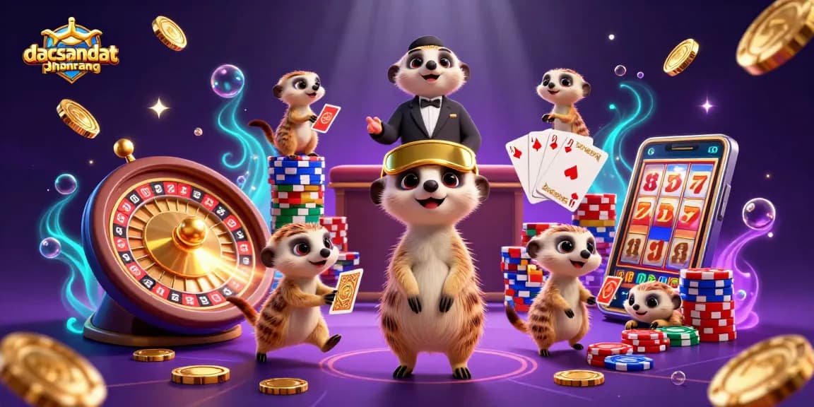 Engaging meerkats running the dacsandatphanrang casino with dynamic gaming elements and vibrant effects.
