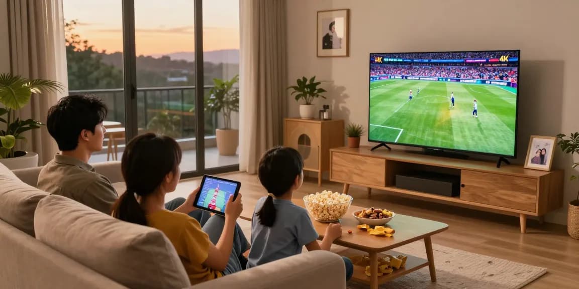 Best IPTV Ireland family enjoying vibrant 4K sports streaming in cozy living room