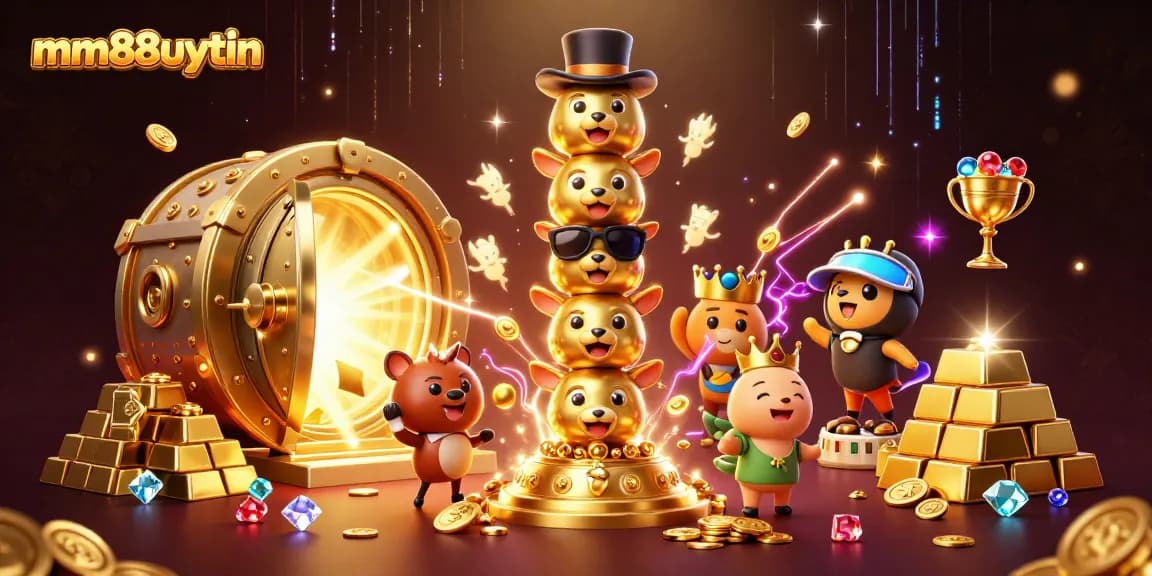 Engage with mm88uytin's dynamic casino spirit as golden treasures burst with excitement in this lively illustration.