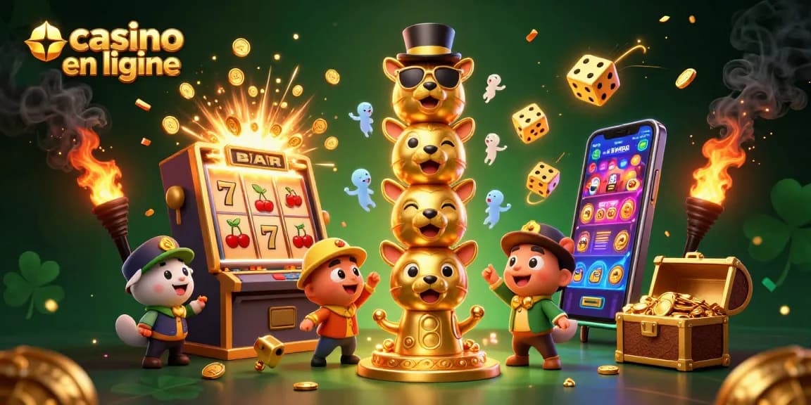Découvrez l'excitation des casinos en ligne avec des machines à sous éclatantes et des personnages vibrants.