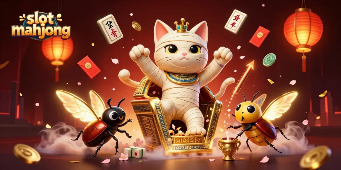 Experience the excitement of slot mahjong with colorful characters and golden casino elements.