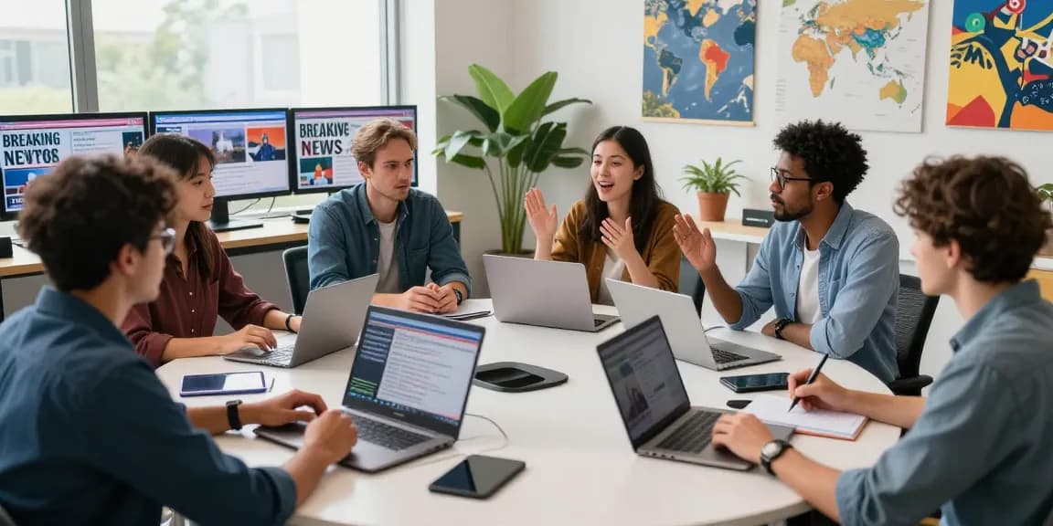 Journalists collaborating in a dynamic newsroom showcasing the latest updates from https://www.theindaily.com.