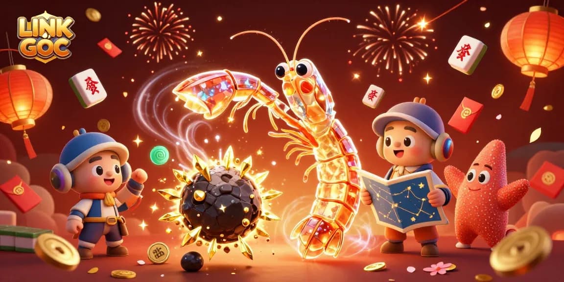 Experience LINK GỐC with an exciting depiction of 3D characters triumphing in a dynamic casino scene.