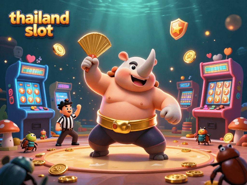 Engage with the exciting thailand slot scene featuring a sumo champion beetle and cinematic arcade elements.