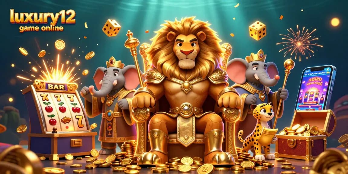 Experience the excitement of luxury12 game online with this vibrant 3D casino illustration showcasing thrilling slot games.