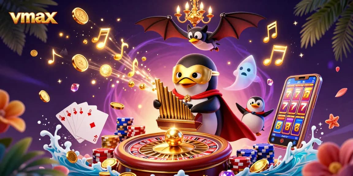 Play vmax online casino games with the 3D phantom penguin and bat acrobat entertainment.