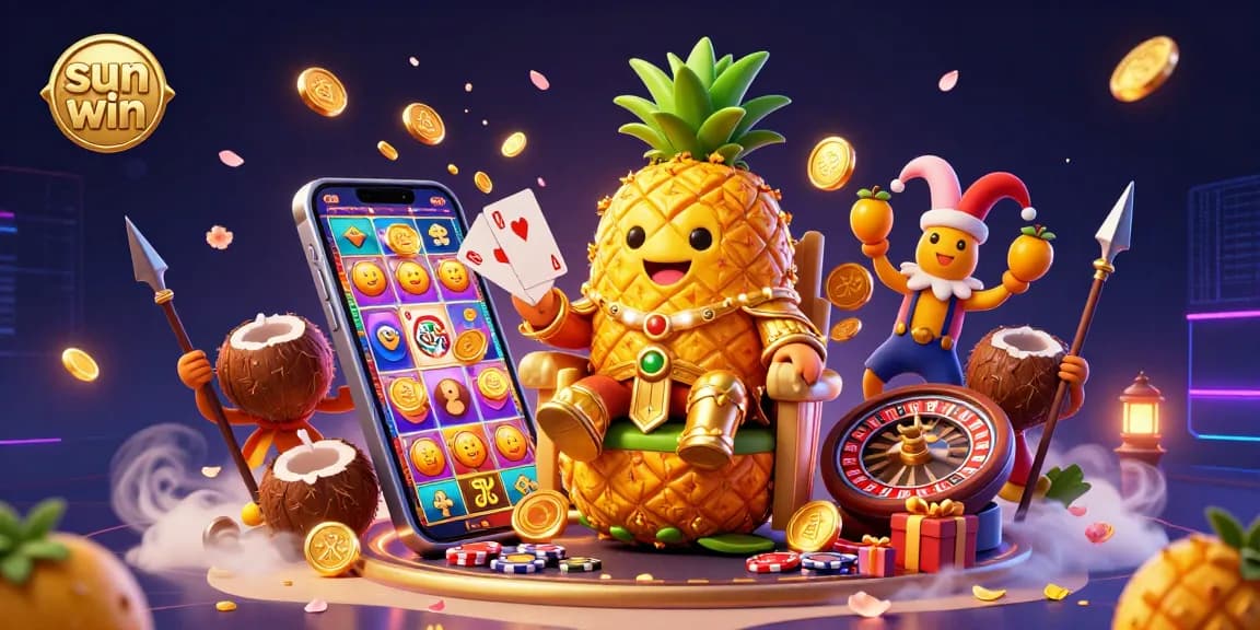 Experience the thrill of sun win with the pineapple king and casino fun in a vibrant beach setting.
