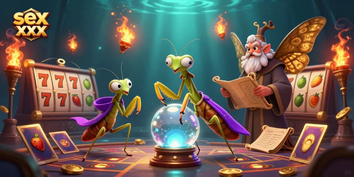 Experience the thrill of sex xxx with slot reels and a mystical fortune teller in this vibrant casino scene.
