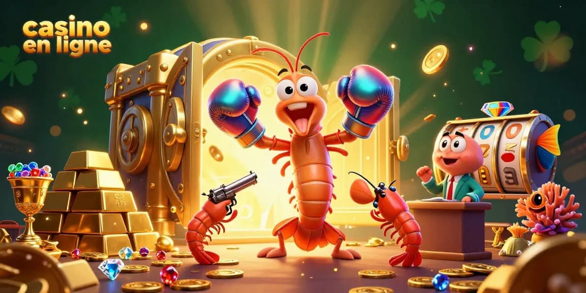 Découvrez un gameplay palpitant dans le casino en ligne avec une illustration vibrante de l'affrontement en 3D de crevettes.