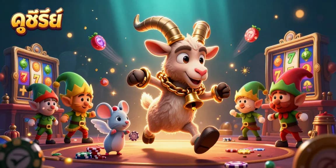 Enhance your ดูซีรี่ย์ experience with thrilling gaming elements in a vibrant casino scene featuring Krampus and friends.