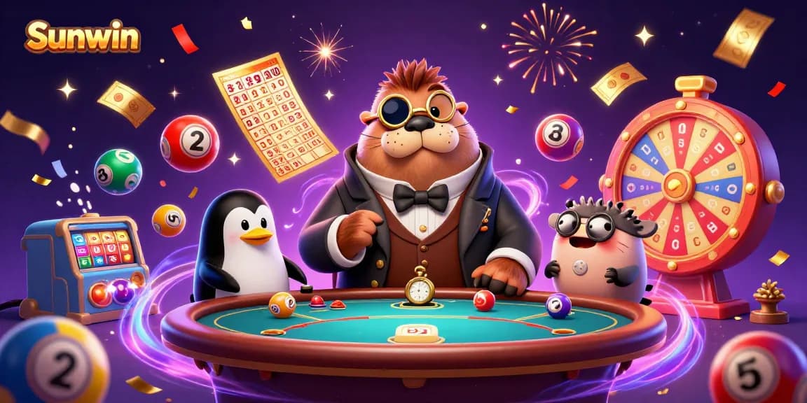 Join the excitement with Sunwin at an underwater poker table, featuring colorful games and vibrant elements.