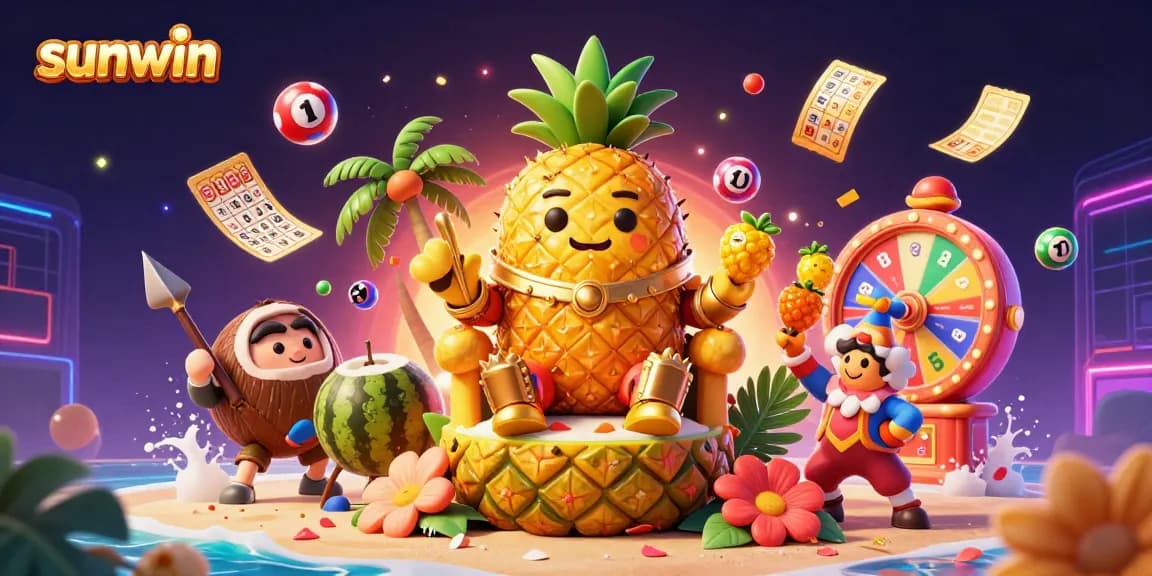 Experience sunwin's vibrant slot gaming adventure with colorful elements in a dynamic 3D illustration.
