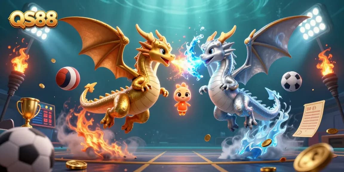 Bet on the thrilling QS88 platform featuring dynamic dragons and vibrant gaming elements.
