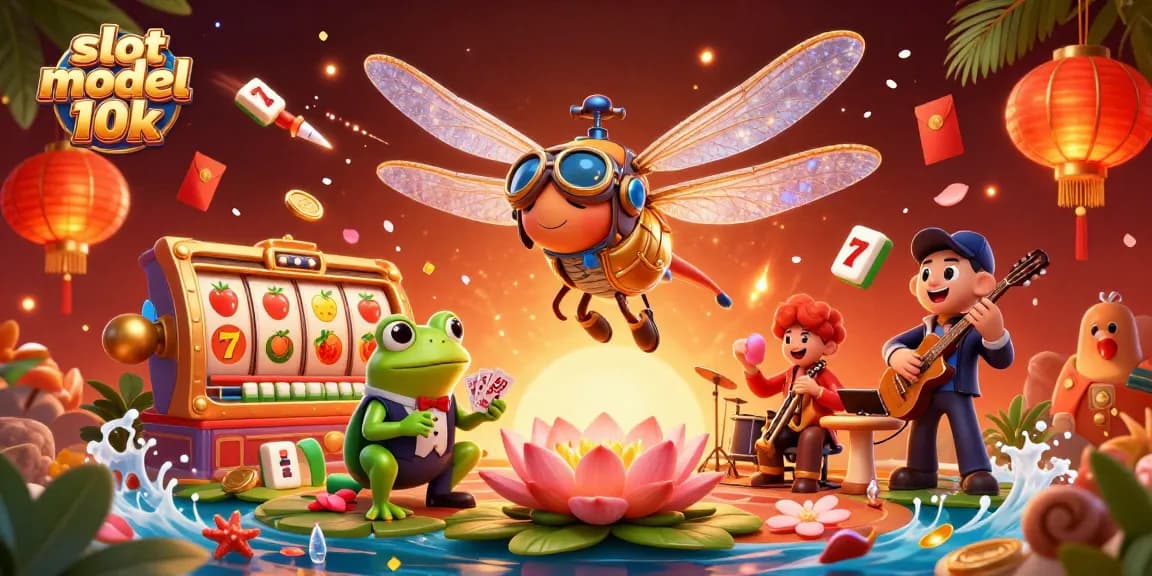 Experience winning excitement with slot modal 10k in a vibrant 3D casino scene with animated characters.