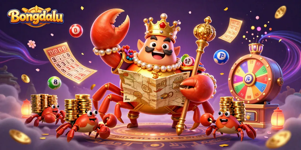 Bongdalu highlights thrilling live updates, featuring a golden crab emperor in a vibrant casino scene.
