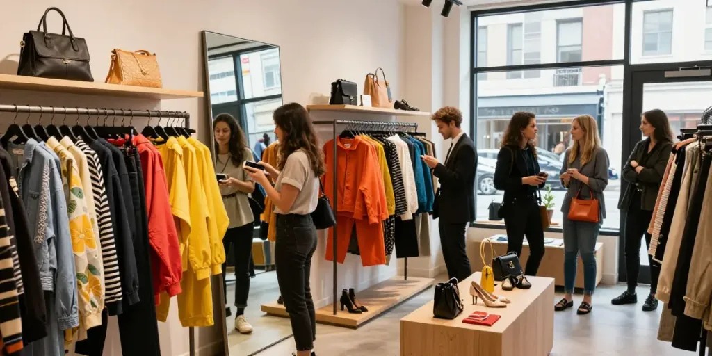 Dynamic urban shopping scene featuring the kakobuy list elements and stylish clothing.