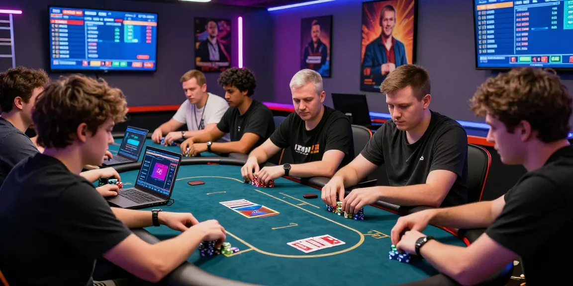 Agen Poker Online players in an exciting tournament atmosphere, engaging with digital poker tables and competitive camaraderie.