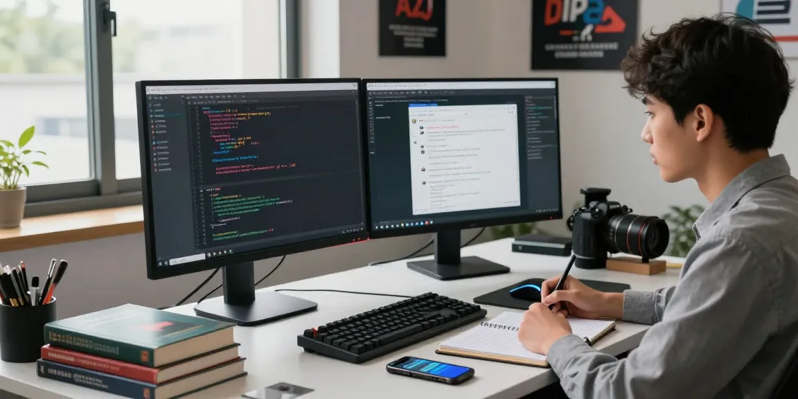 Young professional engaging with 纸飞机中文版 app in modern tech workspace, capturing productivity and focus.