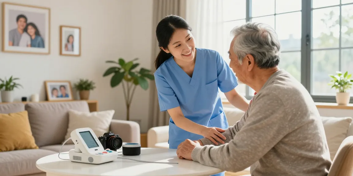 Caregiver supporting a new member with personalized care and attention in a warm home setting.
