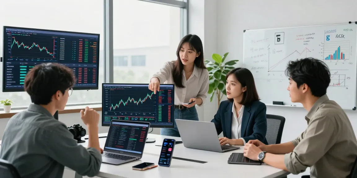 Traders collaborating in a modern office, exploring strategies on cryptocurrency markets at https://crypto-reviews.ru/okx-v-kazahstane/.