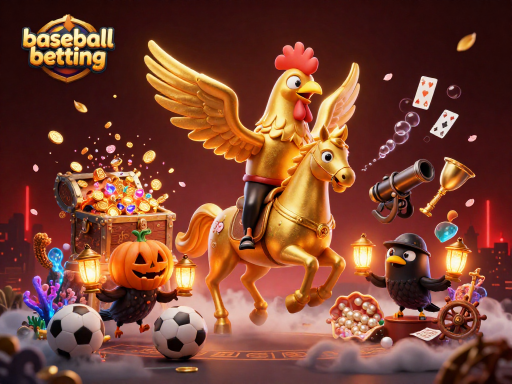 Engage in baseball betting with this vibrant 3D casino illustration showcasing energetic characters and betting elements.