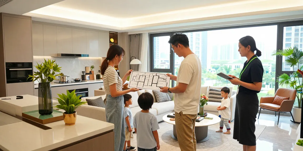 Dover Residences family exploring modern living space in a show flat.
