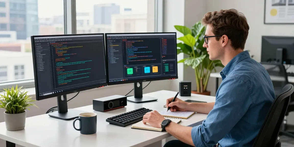 Nathan Garries immersed in innovative tech development at a professional workspace.