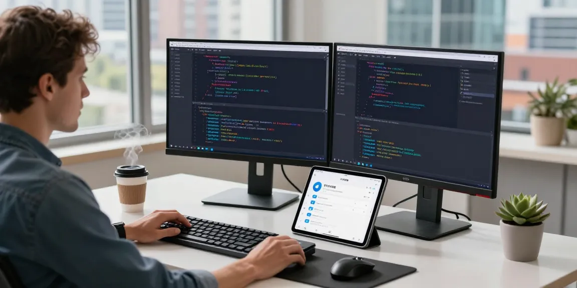Leveraging 纸飞机中文版 in a modern tech workspace with a developer coding.