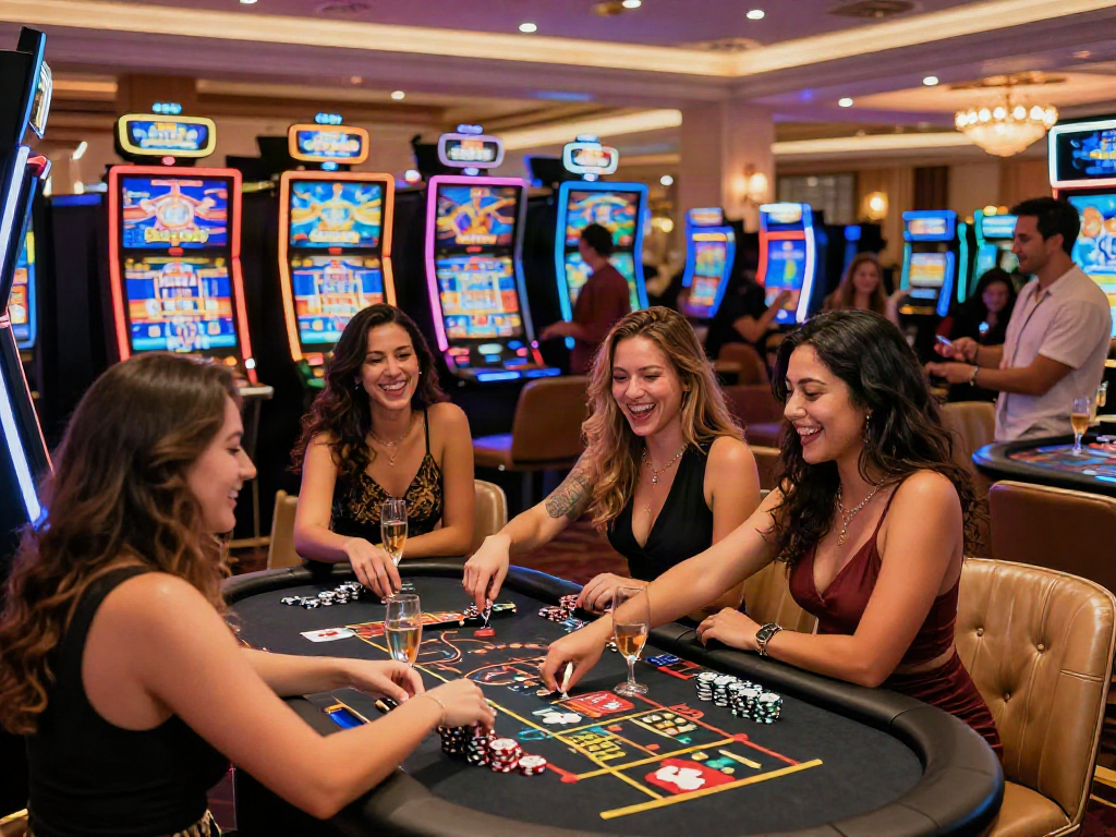 Exciting gaming experience at slot server luar negeri in a vibrant casino setting with friends.