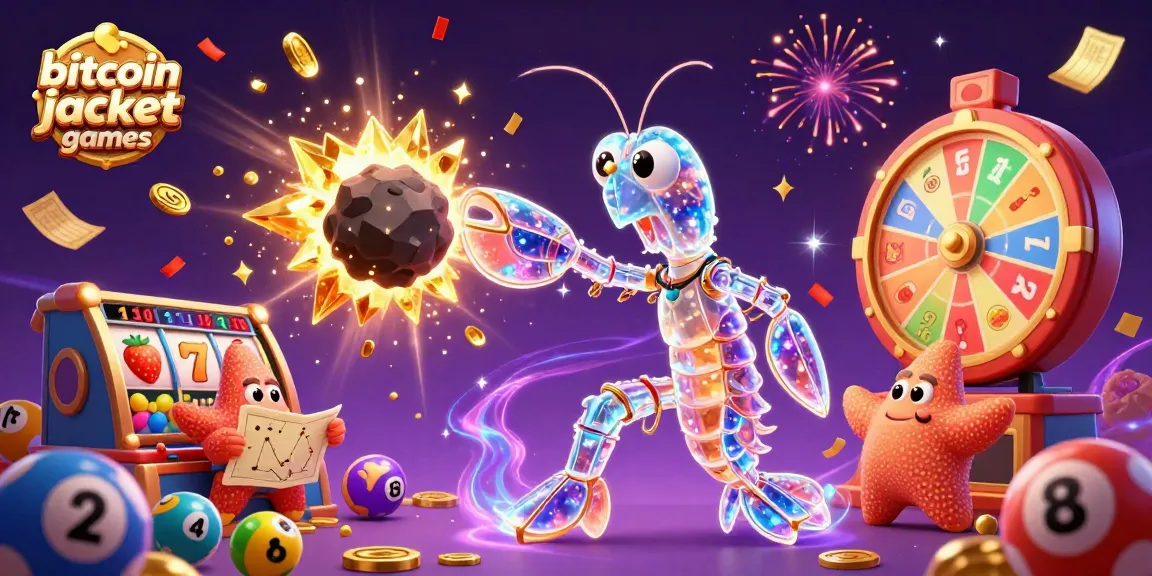 Experience thrilling bitcoin jackpot games with dynamic 3D characters and vibrant casino elements.
