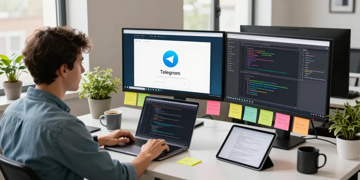 Engaging software developer using the 纸飞机中文版 application in a modern tech workspace.