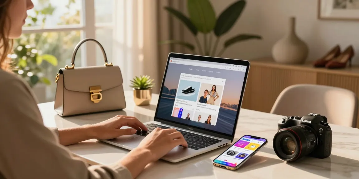 Explore daftar raja328 with a stylish person shopping online in a bright home setup.