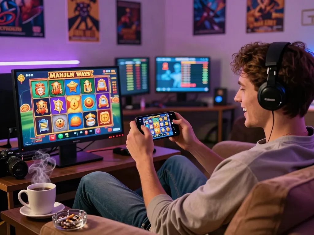 Exciting gaming moment with luxury12 mobile slot game user celebrating a win.