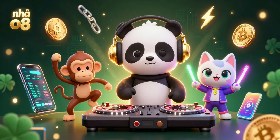 Spin the reels at nhà cái o8 with a vibrant 3D scene of lively cartoon characters and casino elements!