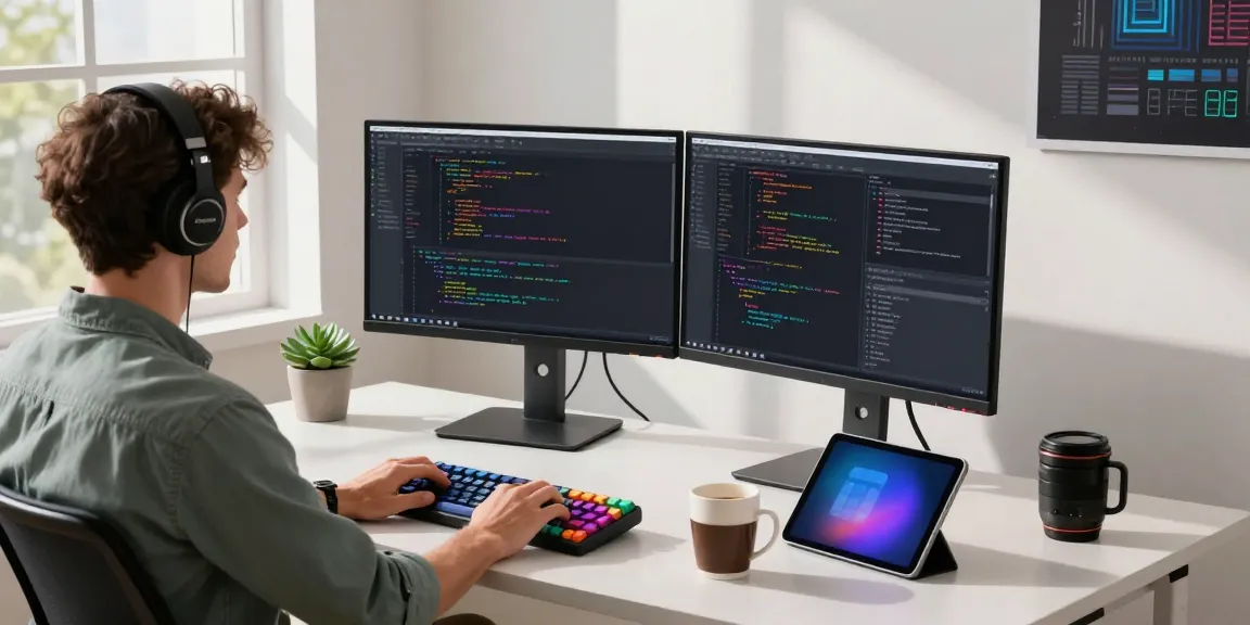 Developer using snipaste in a bright workspace with coding tools and creative elements.