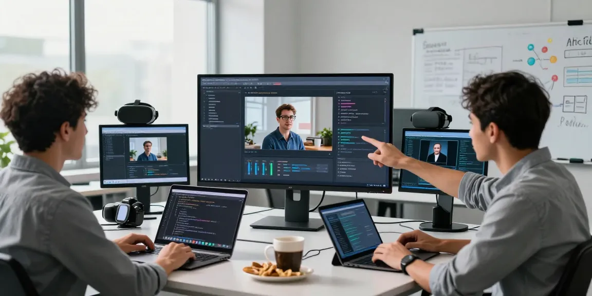 Team analyzing results using the free AI image detector in a modern office.
