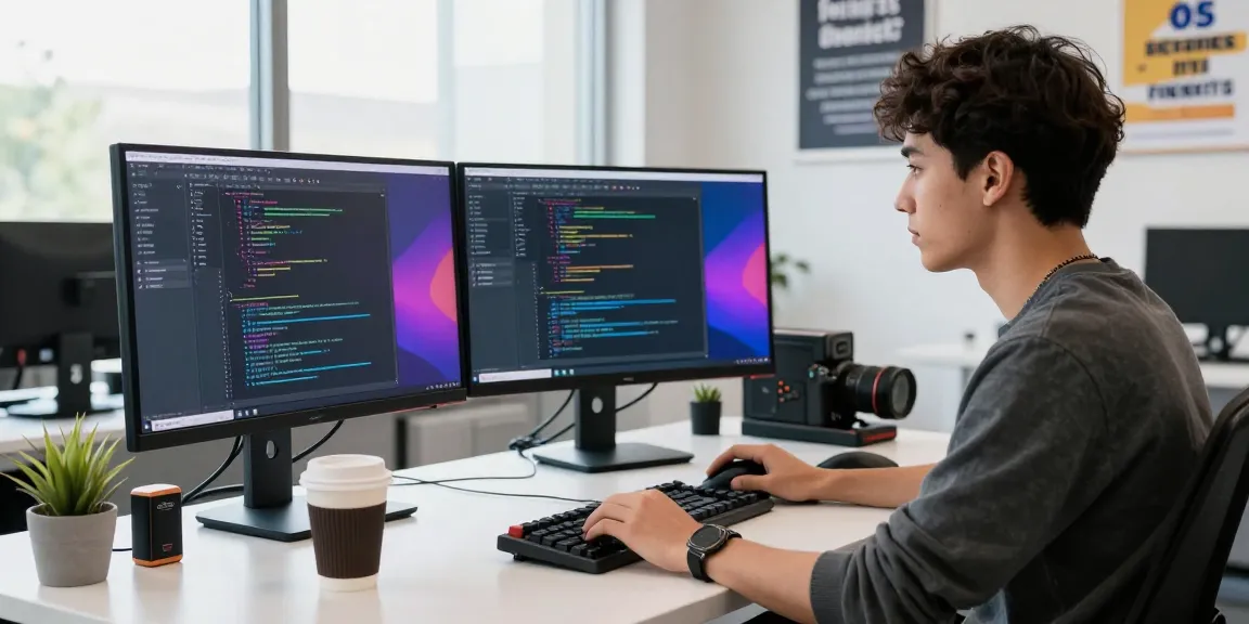 Developer coding with the 纸飞机中文版 interface on dual monitors in a vibrant tech workspace.