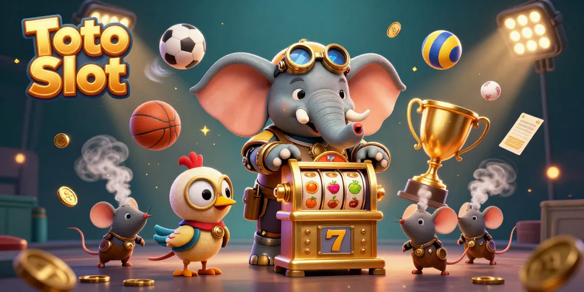 Permainan Toto Slot dengan karakter gajah steampunk dan mesin slot emas yang menarik.