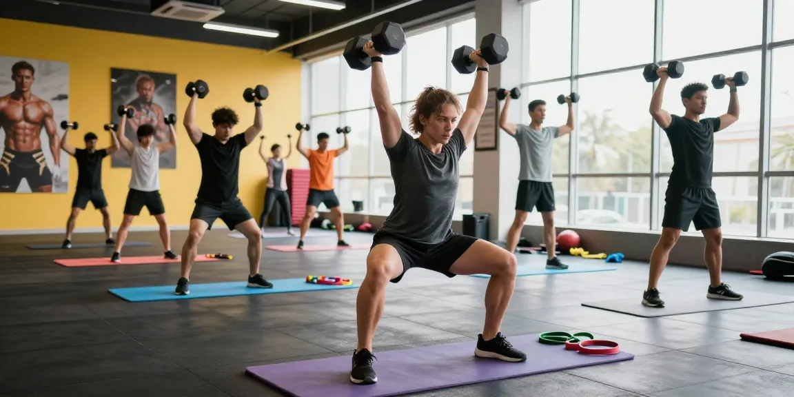 Driada Shop's vibrant fitness environment showcasing weightlifting in a modern gym.