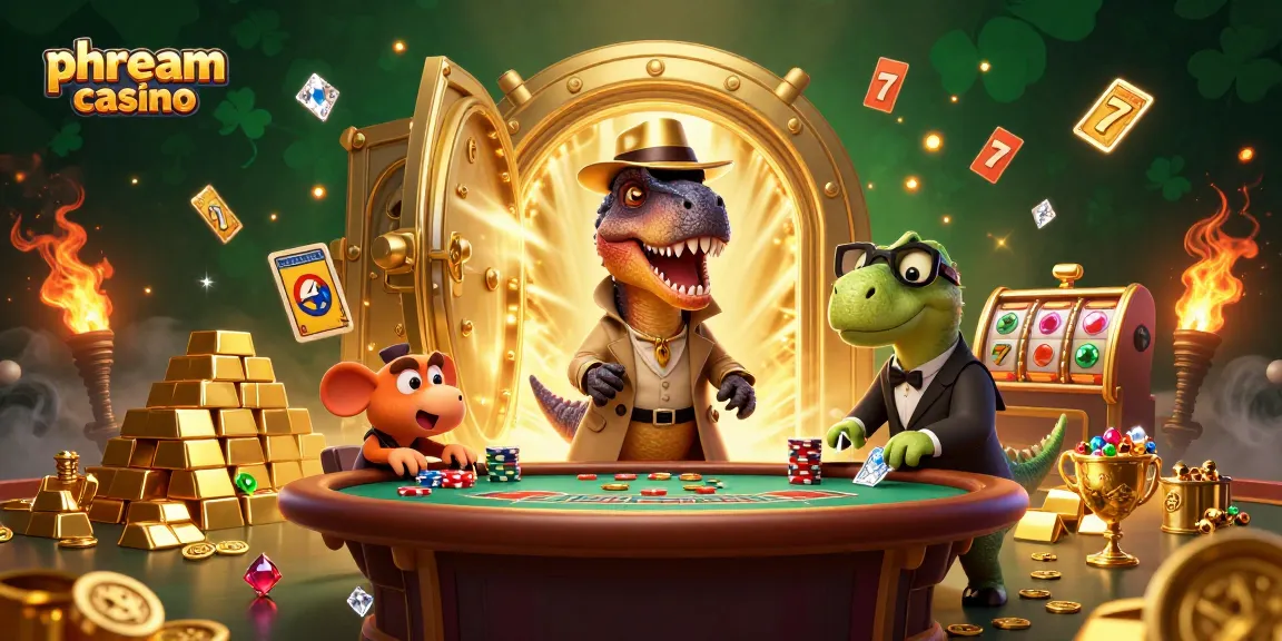 Win big at phdream casino with a vibrant 3D illustration featuring unique characters and gaming elements.