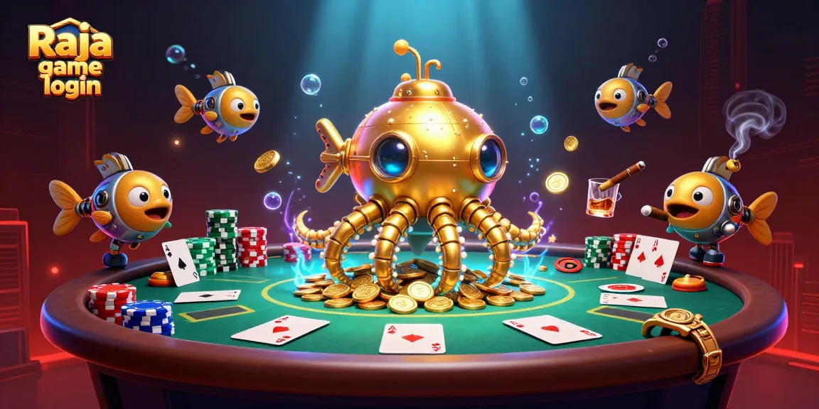 Experience the Raja game login surrounded by exciting poker elements and a mystical underwater scene.