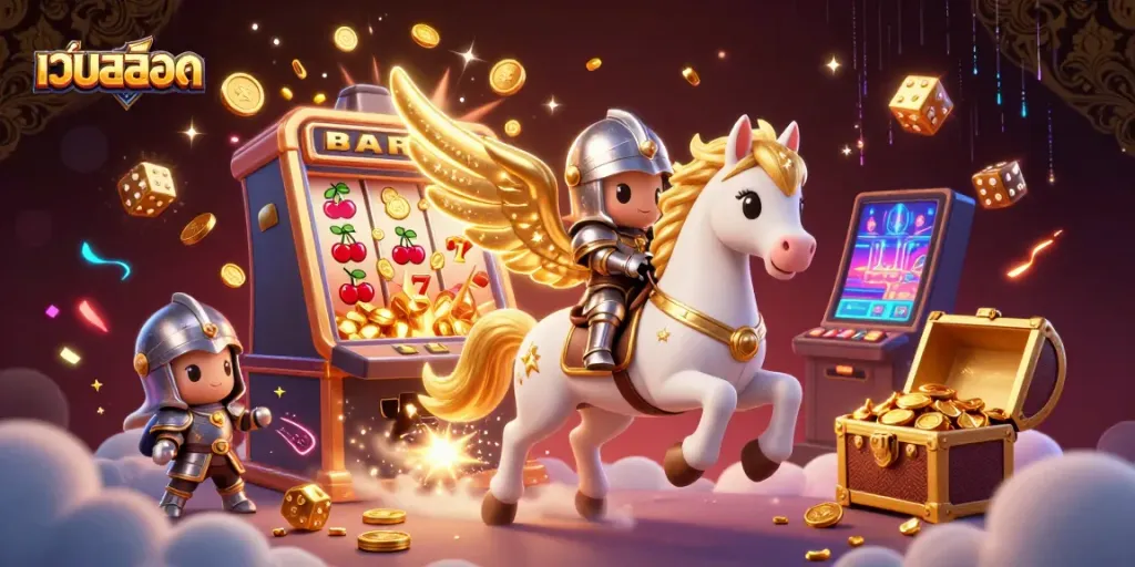 Experience the excitement of เว็บสล็อต with a celestial horse, jackpot slot machines, and dazzling game elements.
