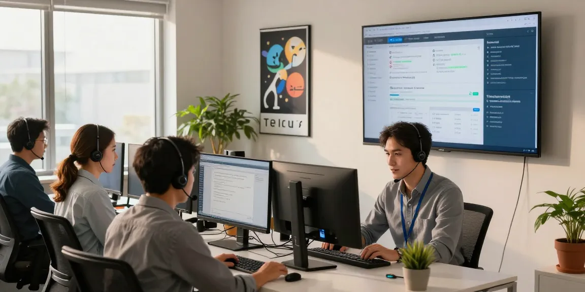 Dynamic team providing Telus-Technical-Support in a modern office.