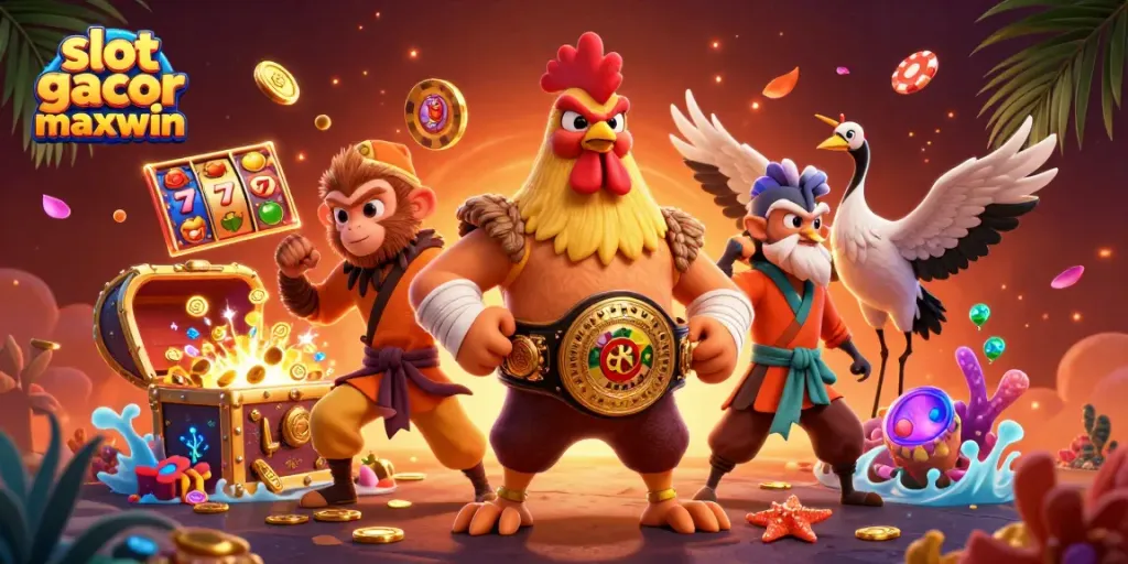 Experience the thrill of slot gacor maxwin with a vibrant casino scene featuring dynamic characters and game elements.