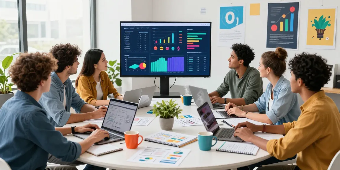 Engaging teamwork in digital marketing workspace showcasing click here strategies.