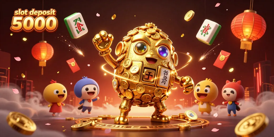 Permainan slot deposit 5000 yang seru dengan elemen kasino penuh warna dan simbol keberuntungan.