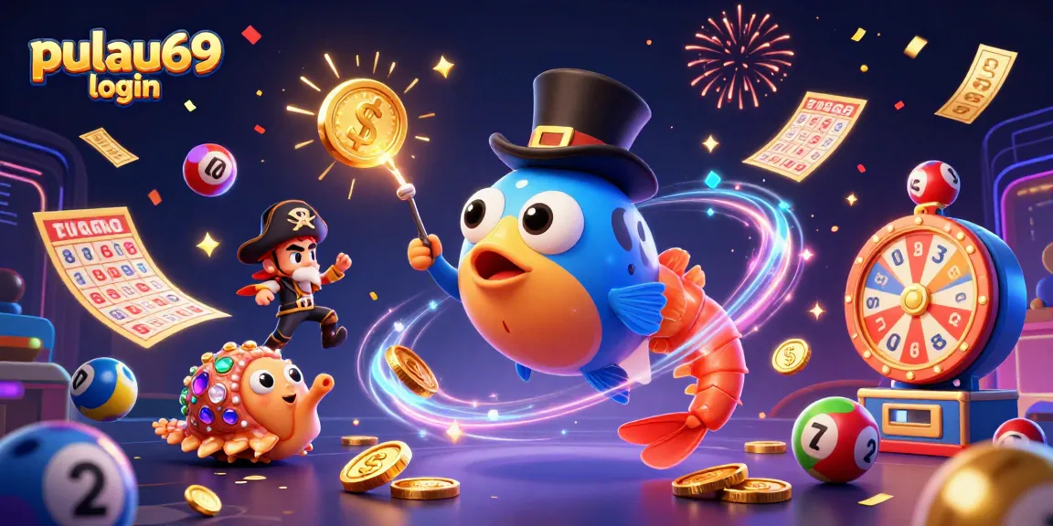 Engage with pulau69 login and fish for winnings in a vibrant 3D casino illustration.