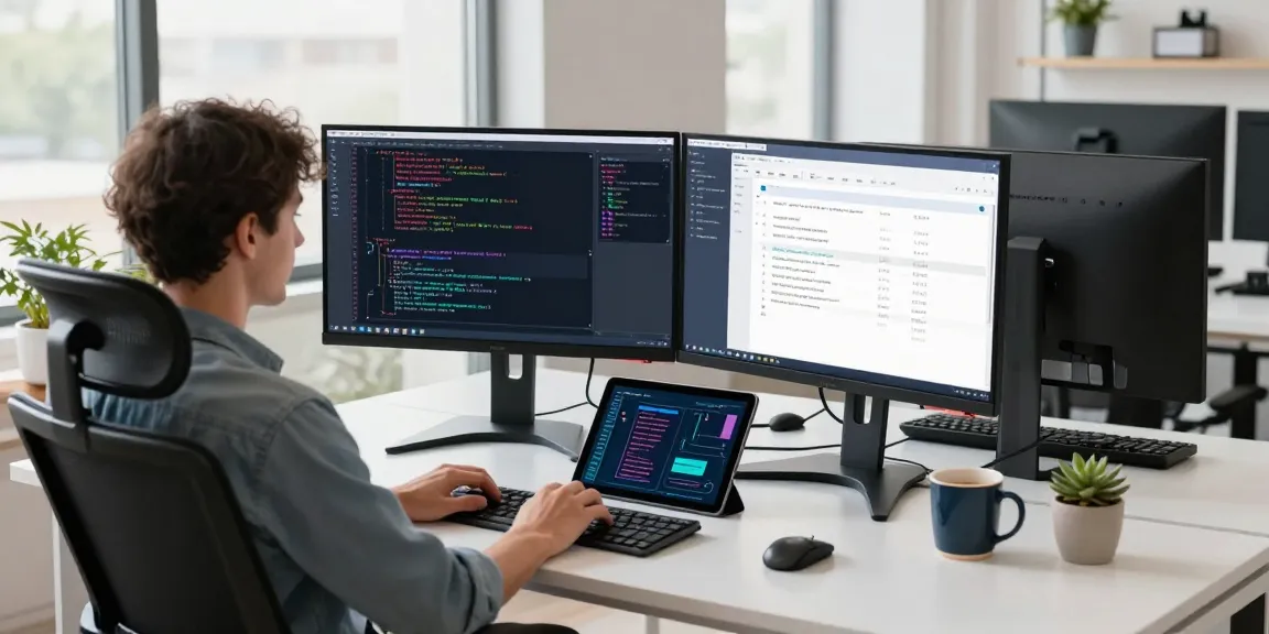 Developer coding complex algorithms at a modern workspace for teiegramin.com