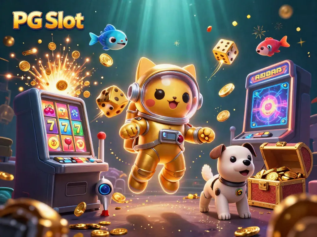 Slot PG yang mengasyikkan dengan sosok kucing astronot dan robot anjing dalam ilustrasi 3D.